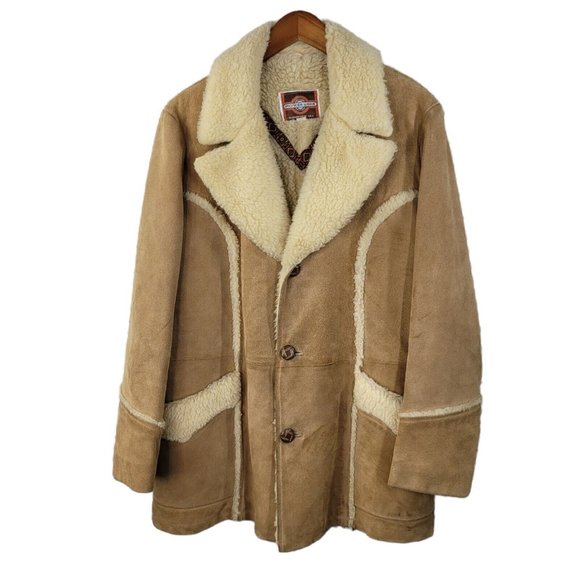 Pioneer Wear Other - Vintage Sheepskin Faux Shearling Leather Fur Marlboro Men Coat sz 40/42 Rancher